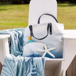 Michael Aram Dip Dye Ombre 100% Cotton Beach Tote and Pouch